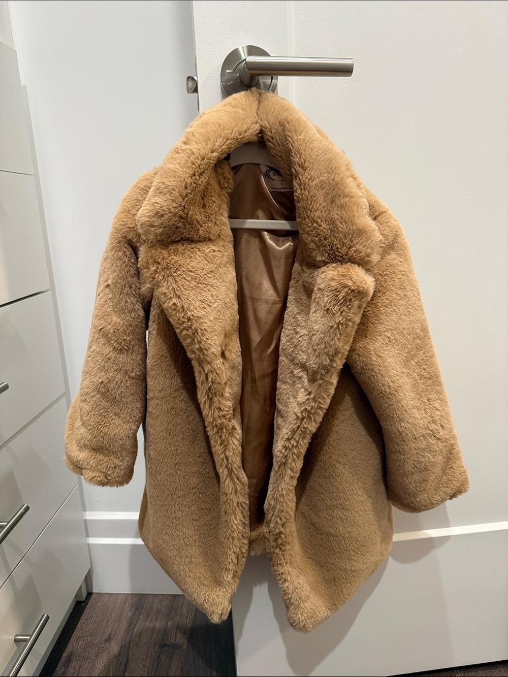 Kids Mia joy Plush Faux Fur Coat in Camel